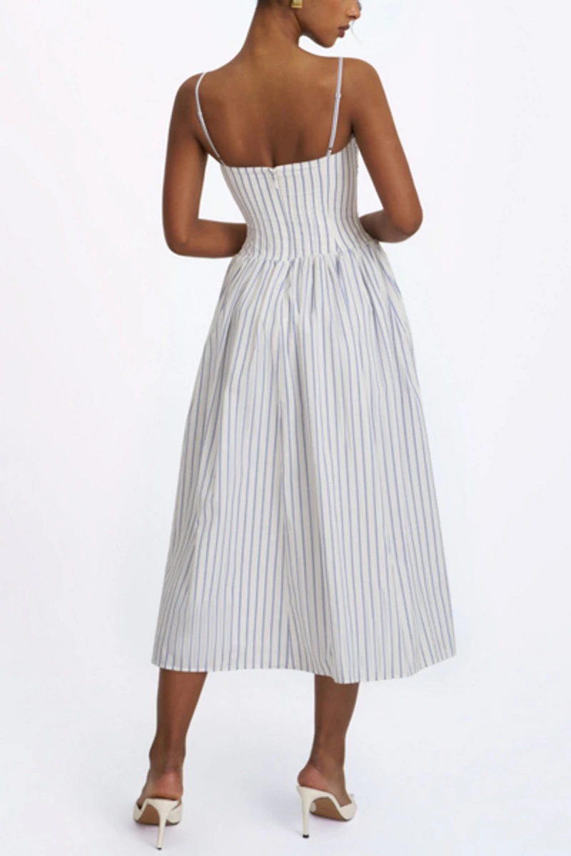 Miss Circle Olea Striped Cotton Poplin Ruched Midi Dress