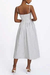 Miss Circle Olea Striped Cotton Poplin Ruched Midi Dress