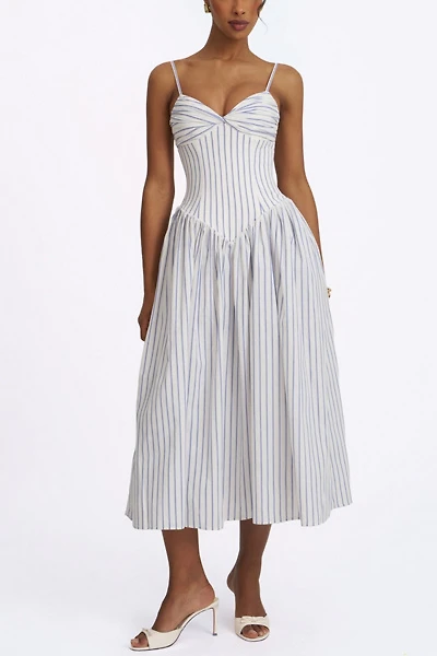 Miss Circle Olea Striped Cotton Poplin Ruched Midi Dress