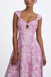 Miss Circle Wynonna Cheetah Linen Keyhole Midi Dress