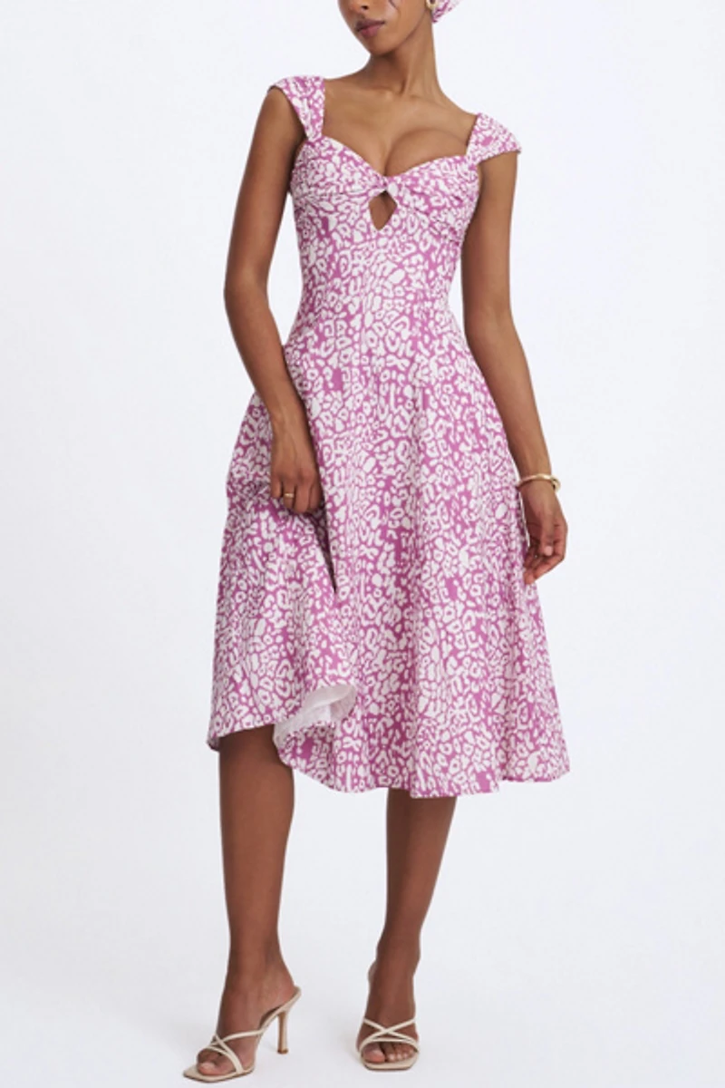 Miss Circle Wynonna Cheetah Linen Keyhole Midi Dress