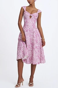Miss Circle Wynonna Cheetah Linen Keyhole Midi Dress