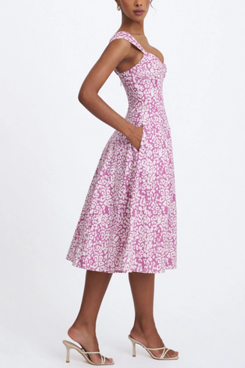 Miss Circle Wynonna Cheetah Linen Keyhole Midi Dress