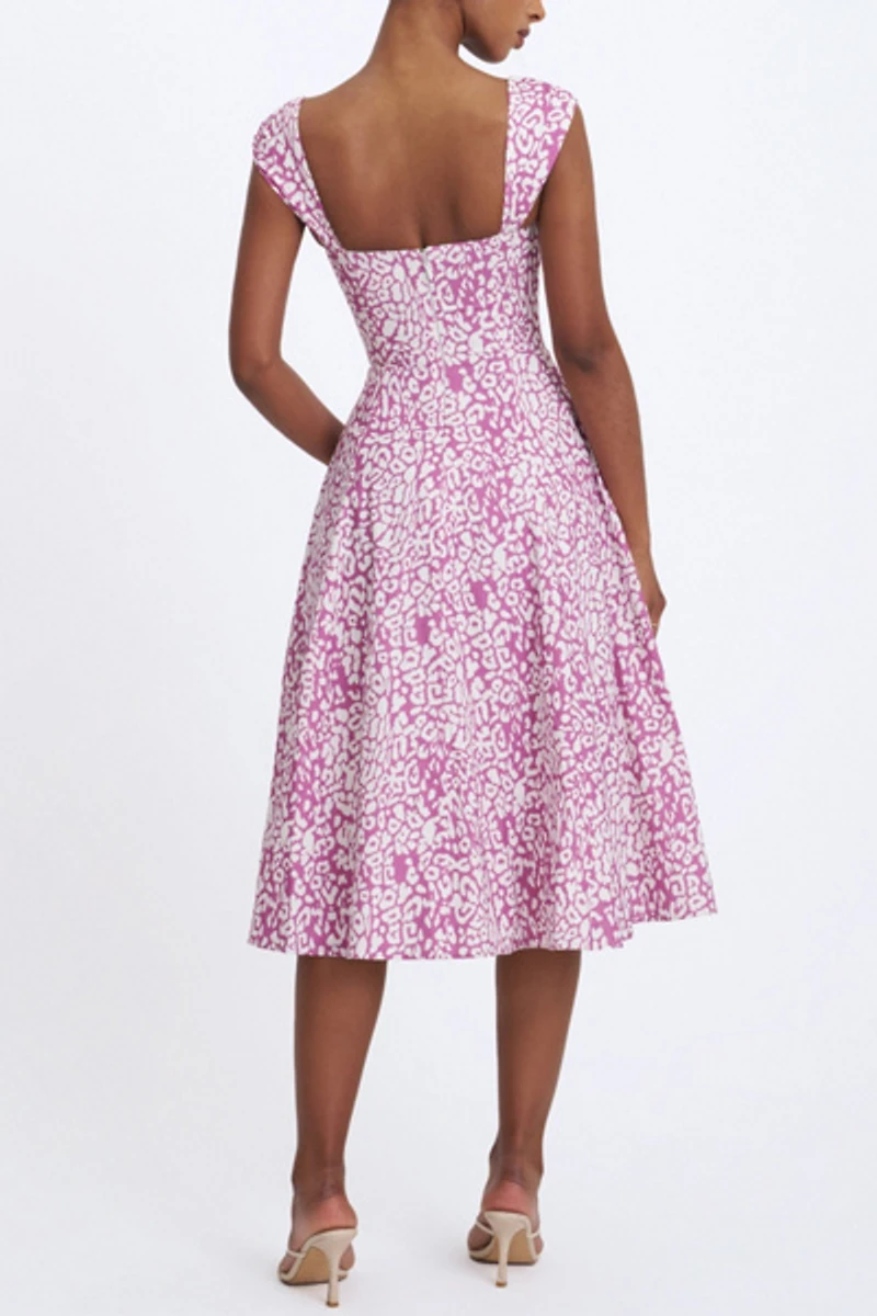 Miss Circle Wynonna Cheetah Linen Keyhole Midi Dress