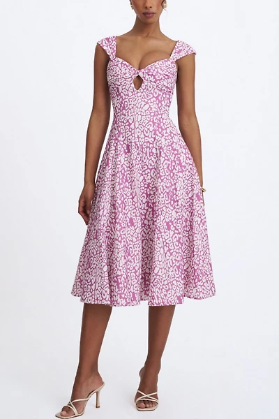 Miss Circle Wynonna Cheetah Linen Keyhole Midi Dress