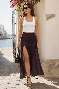 LECHERY® Lustrous Sheer High-waisted Maxi Skirt With Side Slit