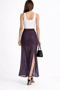 LECHERY® Lustrous Sheer High-waisted Maxi Skirt With Side Slit