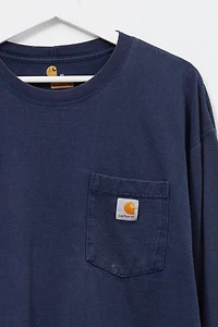 Vintage Y2K Distressed Carhartt Long Sleeve Pocket T-Shirt Navy Blue