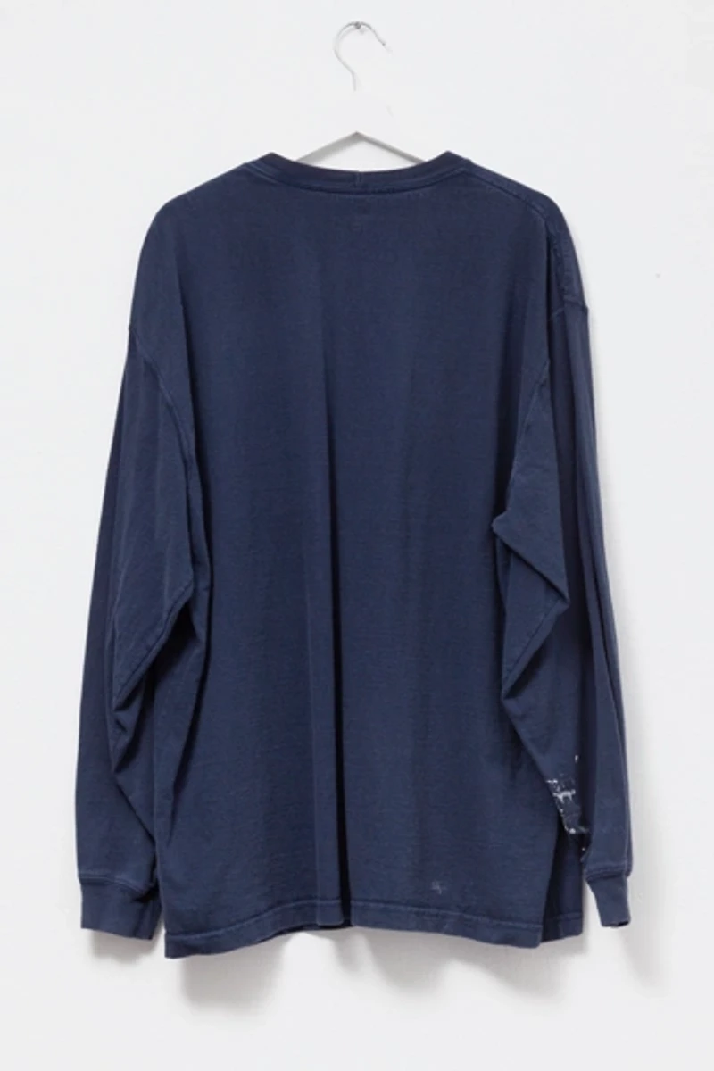 Vintage Y2K Distressed Carhartt Long Sleeve Pocket T-Shirt Navy Blue