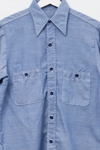 Vintage 1960s Blue Chambray Sheer Button Up Shirt Made in USA