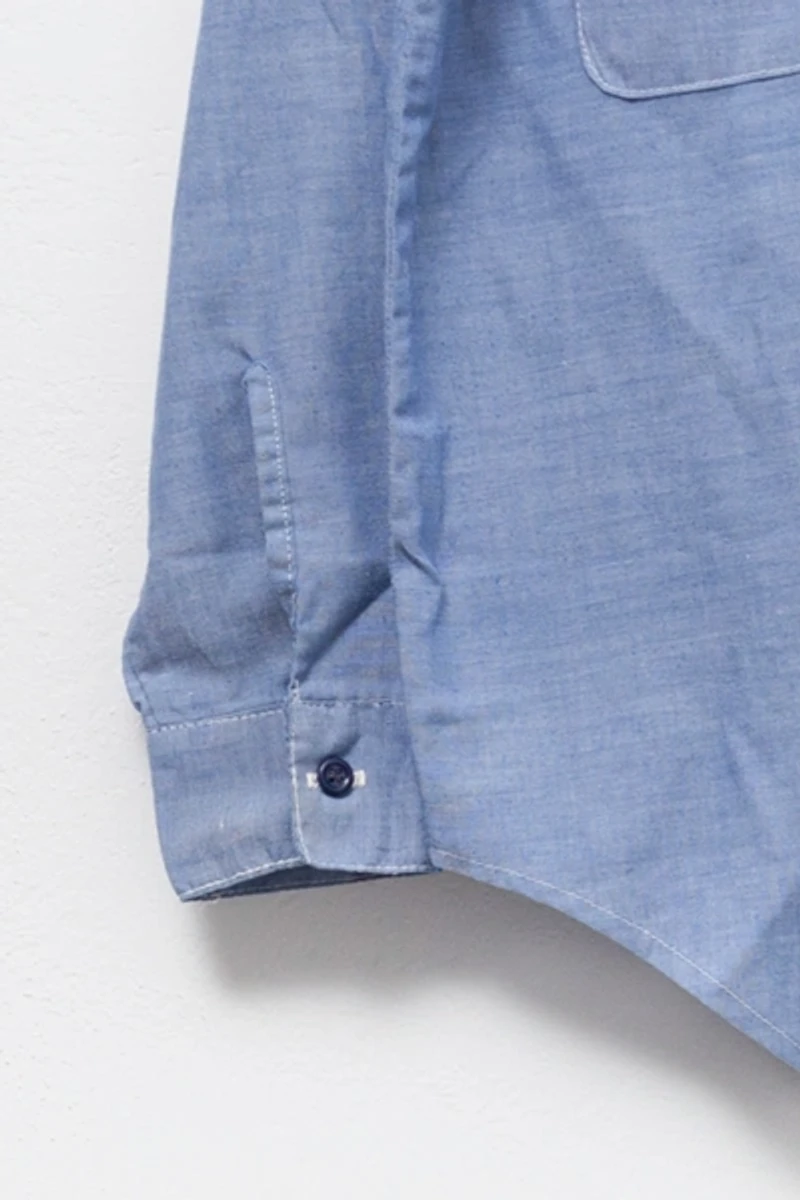Vintage 1960s Blue Chambray Sheer Button Up Shirt Made in USA