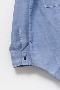 Vintage 1960s Blue Chambray Sheer Button Up Shirt Made in USA