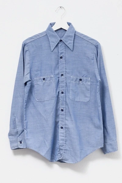 Vintage 1960s Blue Chambray Sheer Button Up Shirt Made in USA