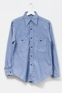 Vintage 1960s Blue Chambray Sheer Button Up Shirt Made in USA