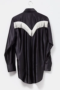 Vintage 1970s Pearl Snap Button Black Satin Long Sleeve Cowboy Shirt