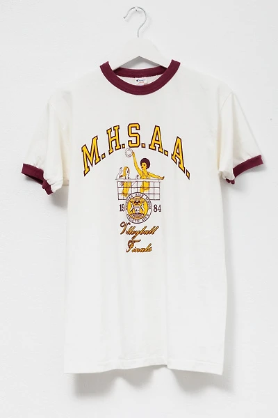 Vintage 1980s Champion Valleyball Graphic Ringer T-Shirt Made in USA