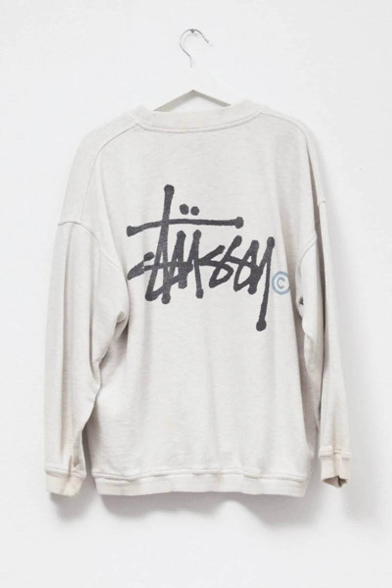 Vintage 1990s Stussy Logo Graphic Distressed Crewneck Sweatshirt