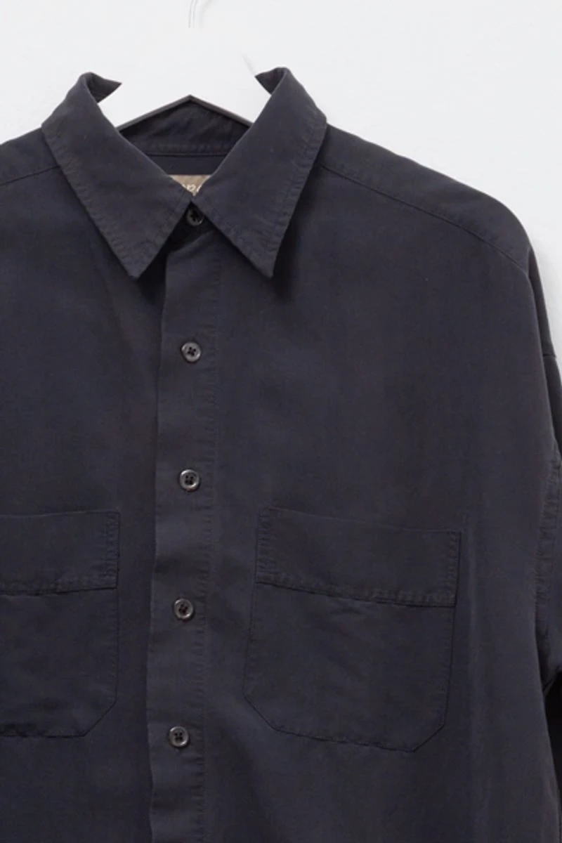 Vintage 1990s Charcoal Gray Rayon Button Up Long Sleeve Shirt