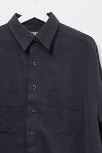 Vintage 1990s Charcoal Gray Rayon Button Up Long Sleeve Shirt