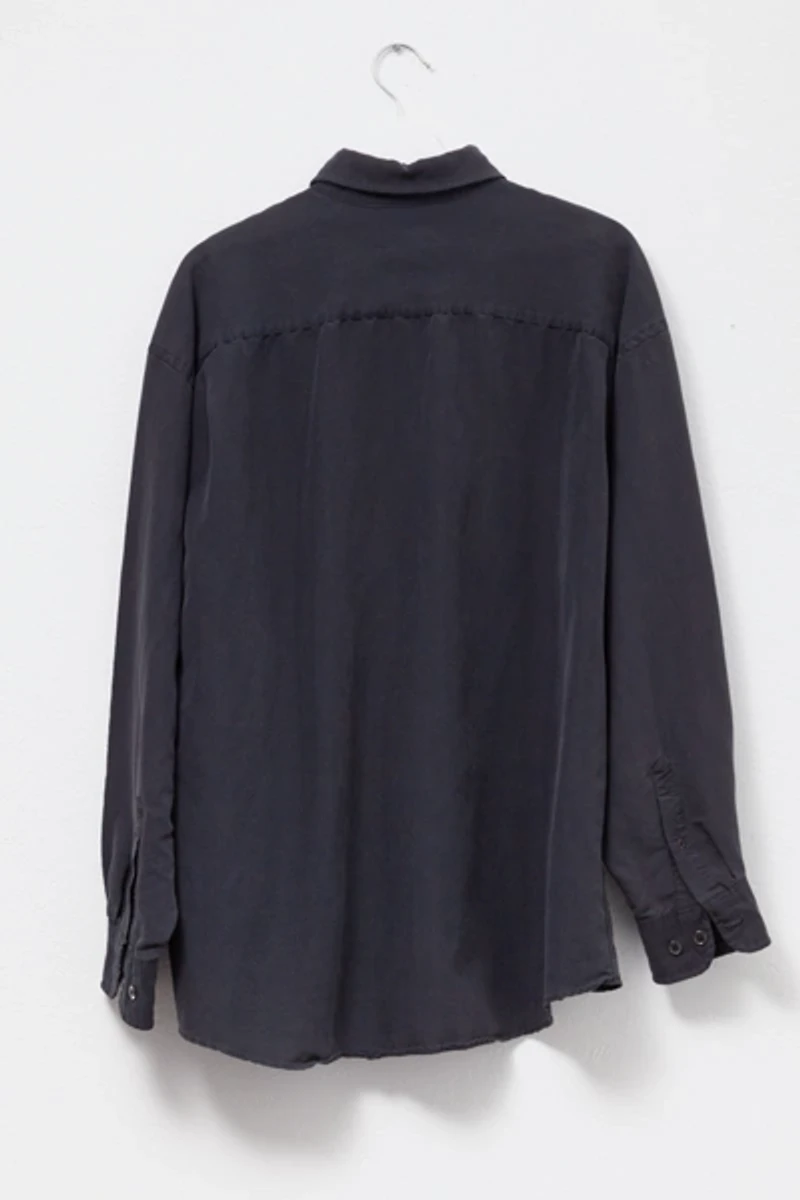 Vintage 1990s Charcoal Gray Rayon Button Up Long Sleeve Shirt