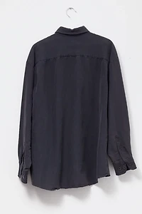 Vintage 1990s Charcoal Gray Rayon Button Up Long Sleeve Shirt