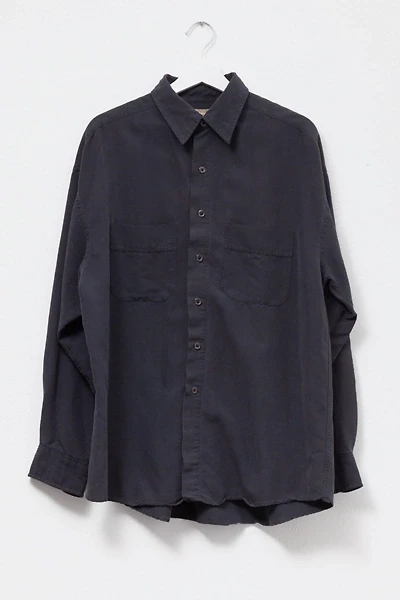 Vintage 1990s Charcoal Gray Rayon Button Up Long Sleeve Shirt