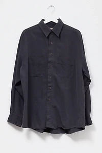 Vintage 1990s Charcoal Gray Rayon Button Up Long Sleeve Shirt