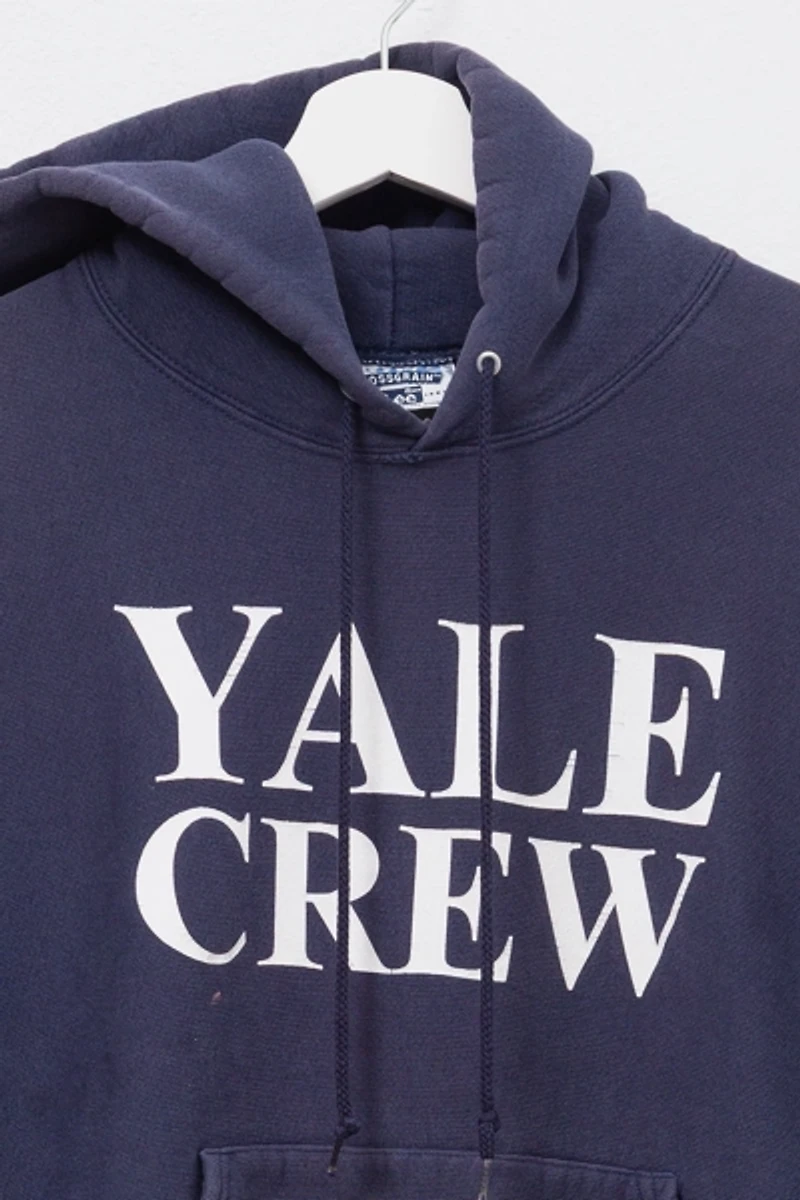 Vintage 1990s Distressed Yale Crew Reverse Weave Hoodie Sweatshirt