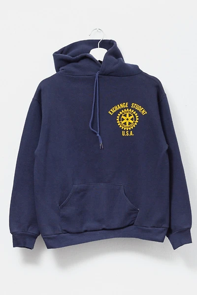 Vintage 1980s Russell Athletic Exchange Student Graphic Hoodie Sweatshirt Made in USA
