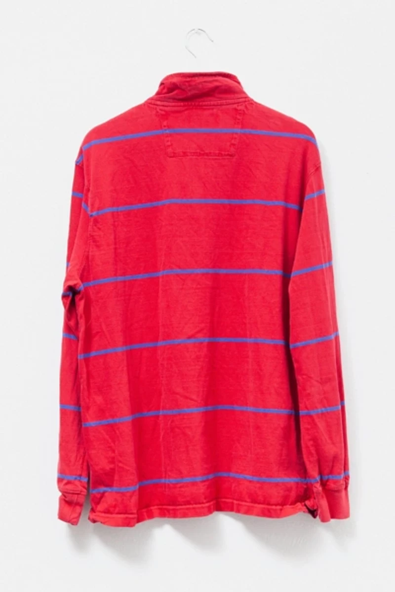 Vintage 1990s Cotton Red Striped 1/4 Zip Cotton Shirt