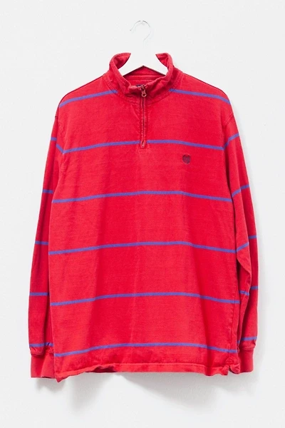 Vintage 1990s Cotton Red Striped 1/4 Zip Cotton Shirt