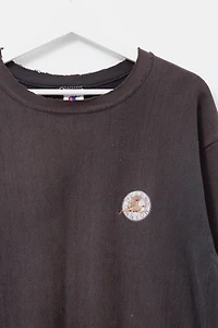 Vintage 1990s Distressed Champion Reverse Weave Black Embroidered Crewneck Sweatshirt