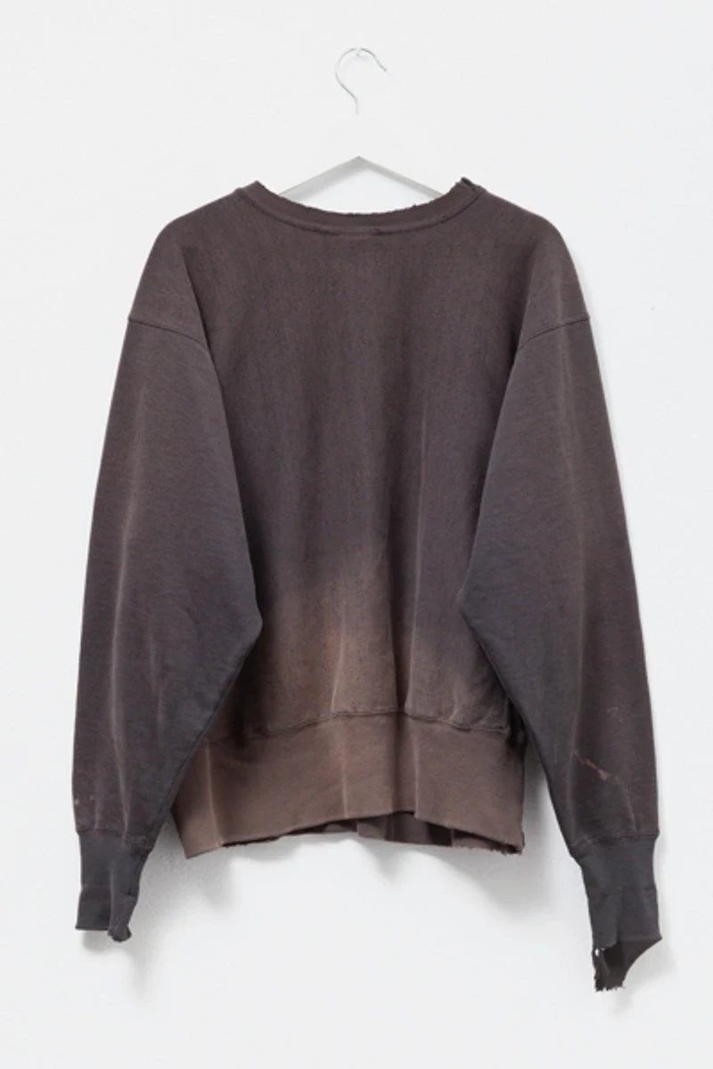 Vintage 1990s Distressed Champion Reverse Weave Black Embroidered Crewneck Sweatshirt