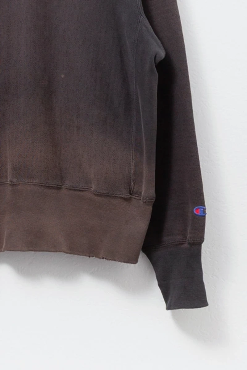 Vintage 1990s Distressed Champion Reverse Weave Black Embroidered Crewneck Sweatshirt