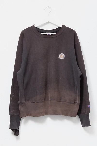 Vintage 1990s Distressed Champion Reverse Weave Black Embroidered Crewneck Sweatshirt