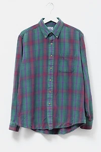 Vintage 1990s Distressed Green & Purple Plaid Cotton Button Up Shirt