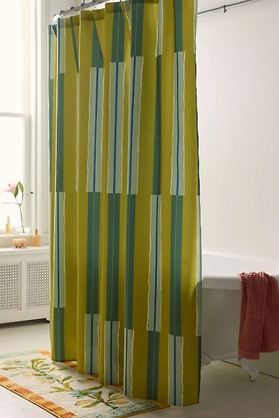 Electric Chartreuse Striped Patterned Shower Curtain