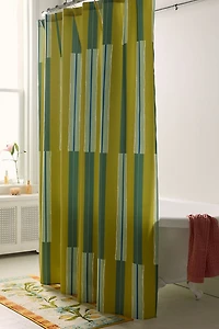 Electric Chartreuse Striped Patterned Shower Curtain