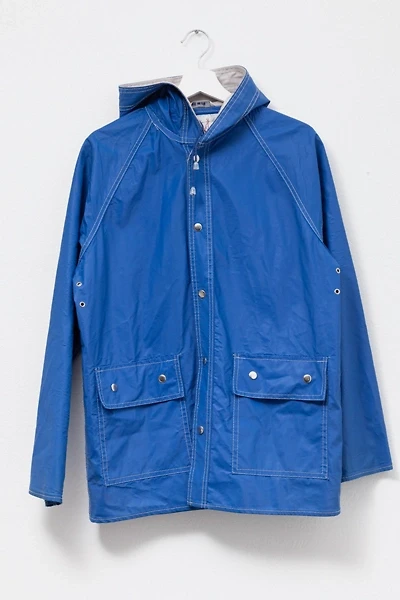 Vintage 1980s Anchor Bay Blue Rubber Snap Button Rain Jacket