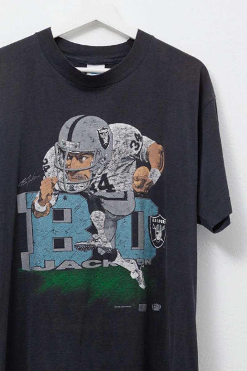 Vintage 1990s Distressed Bo Jackson LA Raider Graphic T-Shirt Made in USA