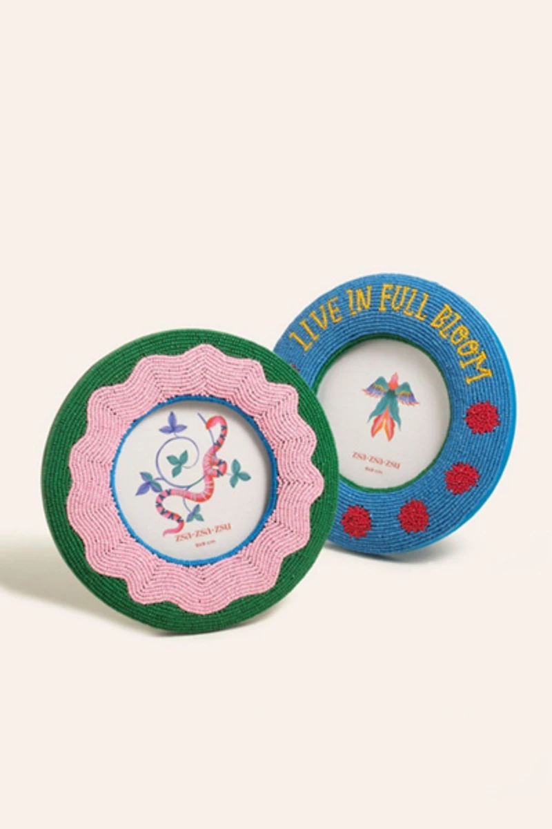 Zsa Zsu Dadri Round Decorative Beaded Wood Frame