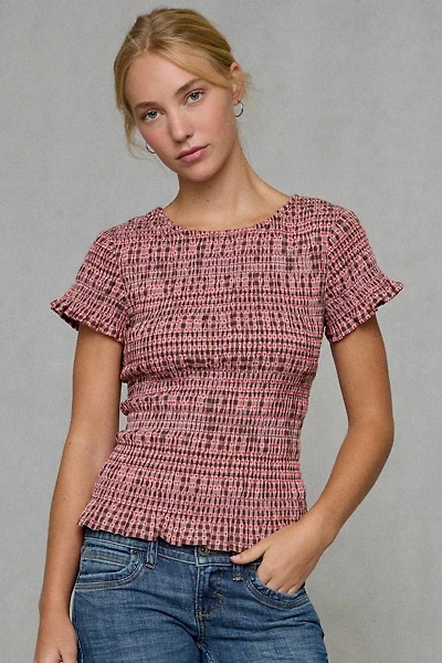 Kimchi Blue Anna Smocked Cotton Short Sleeve Blouse