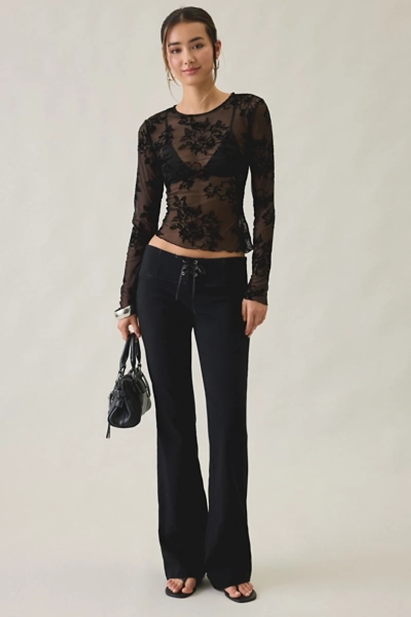 Kimchi Blue Raya Sheer Floral Burnout Mesh Long Sleeve Top