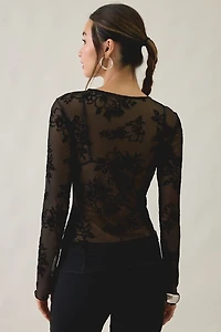 Kimchi Blue Raya Sheer Floral Burnout Mesh Long Sleeve Top