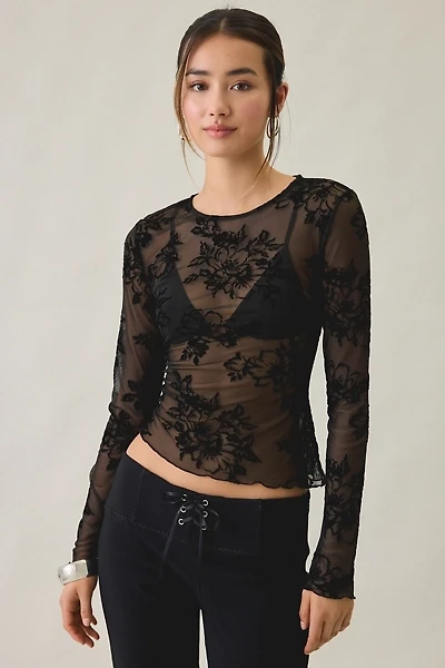 Kimchi Blue Raya Sheer Floral Burnout Mesh Long Sleeve Top