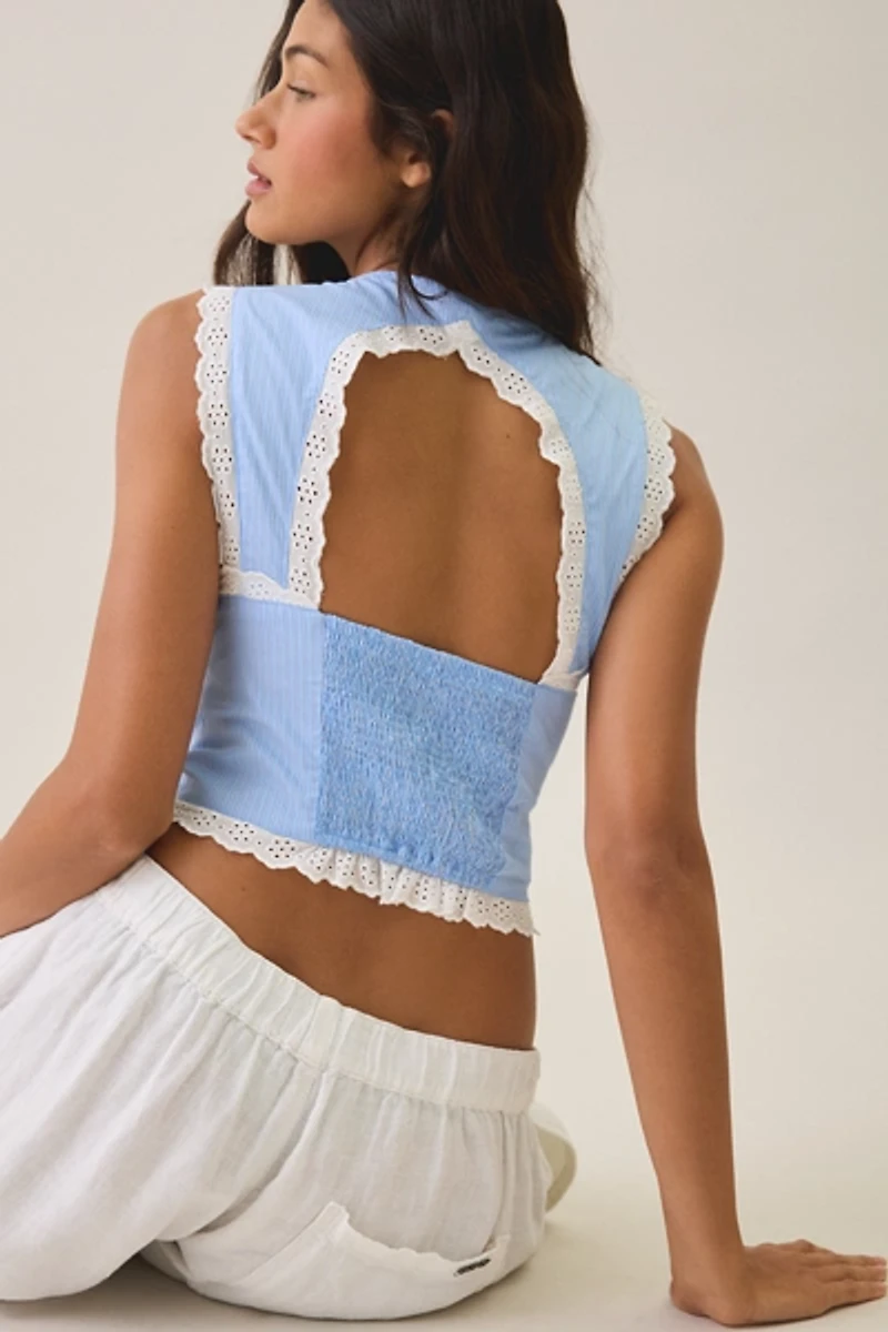 Kimchi Blue It's A Vibe Poplin Lace Trim Corset Tank Top