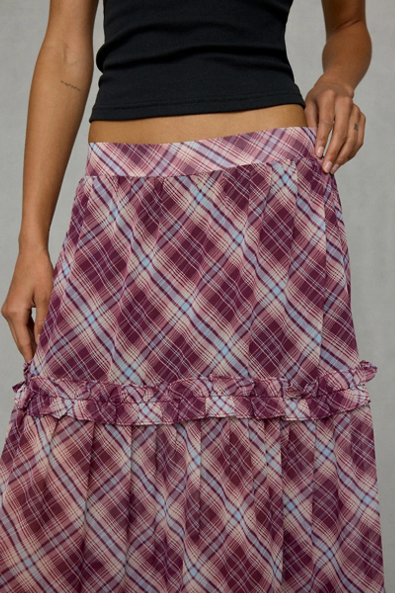 Kimchi Blue Yasmin Plaid Tiered Maxi Skirt