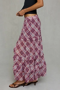 Kimchi Blue Yasmin Plaid Tiered Maxi Skirt