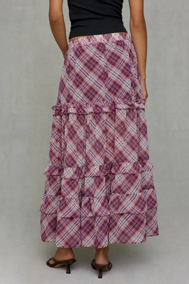 Kimchi Blue Yasmin Plaid Tiered Maxi Skirt