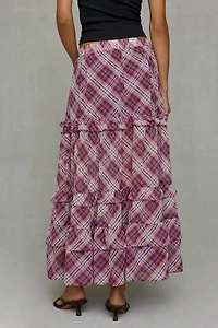 Kimchi Blue Yasmin Plaid Tiered Maxi Skirt
